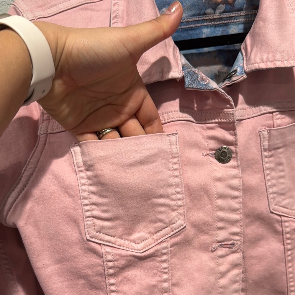 Tempo Paris Blue & Pink Floral Reversible Denim Jacket - Picture 6 of 12